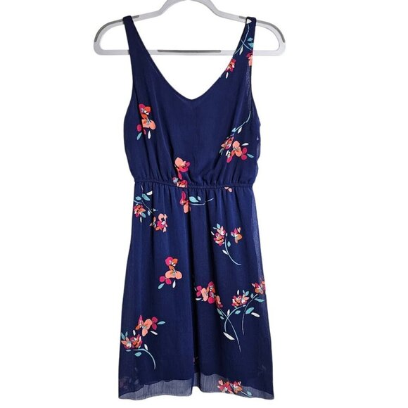 OLD NAVY Floral Dress NAVY BLUE size S Lined Elastic Waist Feminine Colorful - Picture 1 of 6